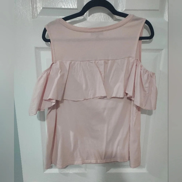Lane Bryant Light Pink Cold-Shoulder with Ruffle Blouse in Size 18/20 - Picture 6 of 6
